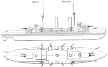 side and top view diagrams of the ship