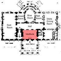 Vestibule of the White House residence shown in red