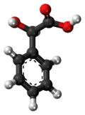 Ball-and-stick model of the mandelic acid molecule