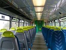 The refurbished interior of an Arriva Trains Wales Class 142