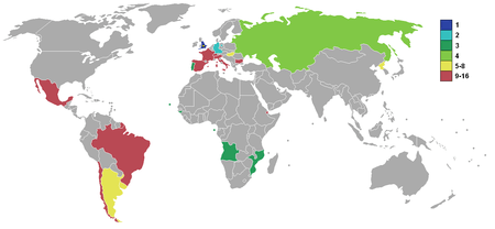 World map showing results of participants of the 1966 soccer world cup