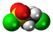 Ball-and-stick model of the 2-chloroethanesulfonyl chloride molecule