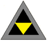 A multi-coloured triangular organisational symbol