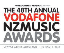 Recorded Music NZ presents the 48th annual Vodafone NZMusic Awards. Vector Arena Auckland, 21 Nov 2013
