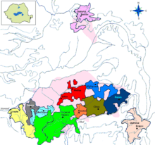 Seven administrative units (six of them to the south, one of them to the north)