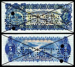 1924 Australian 5 pound banknote specimen signed by Collins