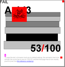 Screenshot of the test shows broken layout.
