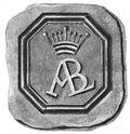 A black and white image shows a wax seal consisting of an octagon with a crown and the letters ALB inside it.