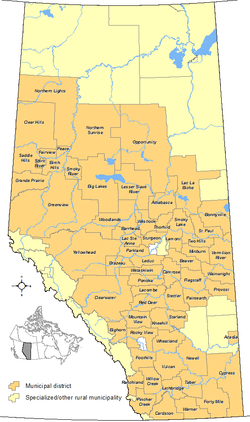 Locations of Alberta's municipal districts