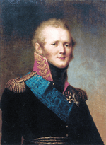 Portrait of blonde-haired and clean shaven Czar Alexander in military dress