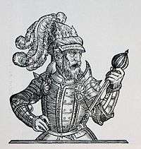 Drawing of man in ceremonial dress, looking at a scepter