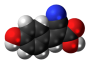Space-filling model of the α-Cyano-4-hydroxycinnamic acid molecule