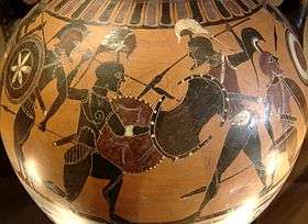 black-figure vase painting of a battle scene