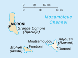 The Comoros islands. Anjouan is the rightmost island.