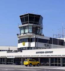 Control tower and terminal building at Antwerp International Airport
