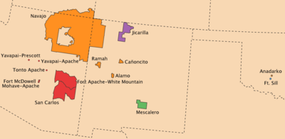 Map showing locations of Navajo and Apache reservations in Arizona and New Mexico
