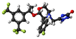 Ball-and-stick model of the aprepitant molecule