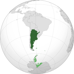 Mainland Argentina shown in dark green, with territorial claims shown in light green