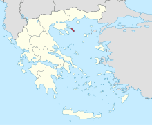 A map of Greece with Mount Athos shown in red