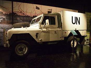 Photograph of a Land Rover used in Namibia on display at the Australian War Memorial in Canberra