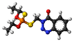 Ball-and-stick model of the azinphos-ethyl molecule