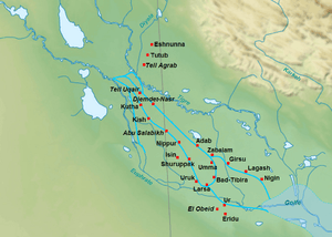 Map showing the extent of the Early Dynastic Period (Mesopotamia)