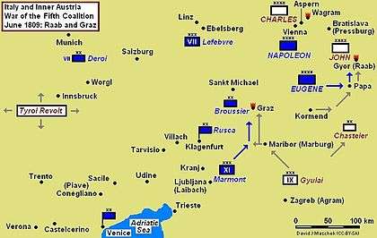 Battles of Raab (14 June) and Graz (24–26 June) campaign map