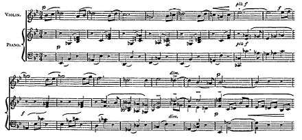 bars of printed score for solo violin and piano accompaniment