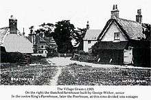 North view of Bentworth village green in 1905, with thatched cottages in the foreground