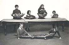 1910s photo of school children being taught to use touch to identify various creatures at Sunderland Museum.