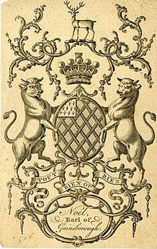 Bookplate showing early coat of arms of Noel family