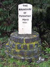 Turnpike marker 1852 showing south-west boundary of Ely