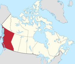 Map of Canada with British Columbia highlighted in red