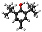 Ball-and-stick model of the butylated hydroxytoluene molecule