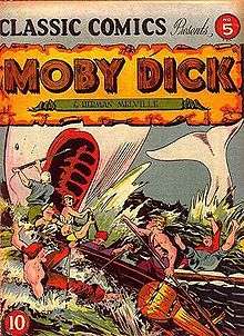 Comic book cover.  Whalers attack a whale.