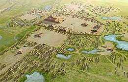 Artists conception of the Mississippian culture Cahokia Mounds Site in Illinois.