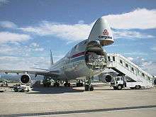 Cargolux 747-400F with the nose loading door open