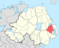 Location of the former barony of Castlereagh, County Down, in present-day Northern Ireland.