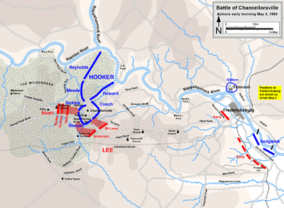 A map showing Stuart's attack on General Daniel Sickles's position in the western outskirts of Chancellorsville.