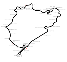 A map of a race track with various points of interest textually identified.