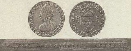 An obverse and reverse image of a coin, with the edge pictured below