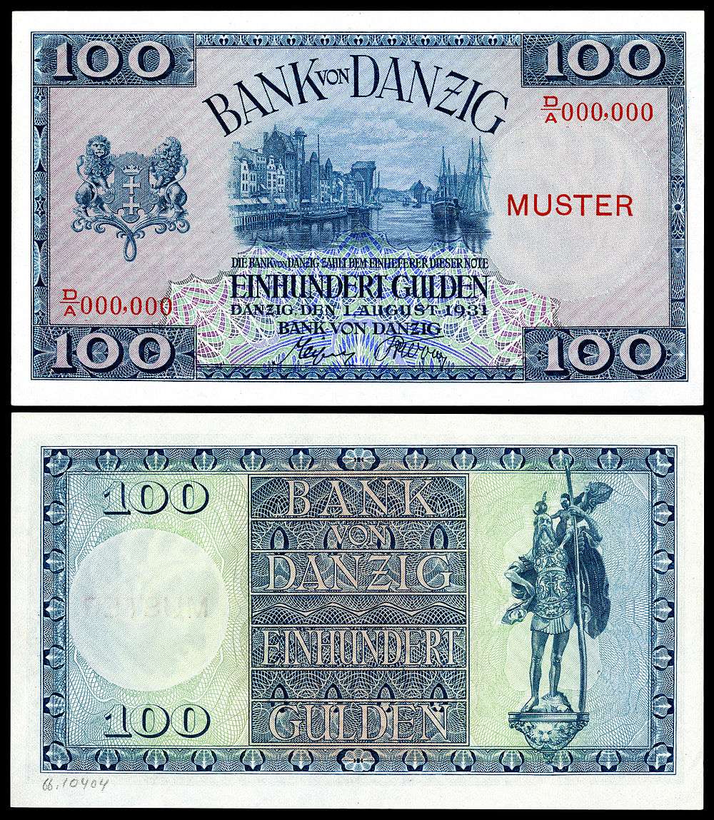 Danzig coat of arms depicted on a 100 gulden note (1931)