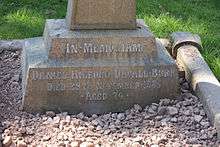 A stone grave memorial reading "IN MEMORIAM / DANIEL HIGFORD DAVALL BURR / DIED 29TH NOVEMBER 1885 / AGED 74"