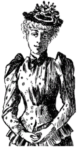 A drawing of a young woman in a dark dress and a bonnet