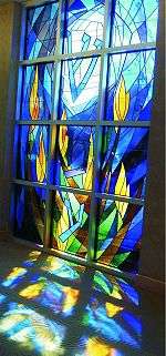 Stained glass window by artist David Ascalon at Congregation Beth El