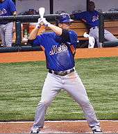David Wright stands ready in the batters' box wearing the New York Mets' alternate blue jersey