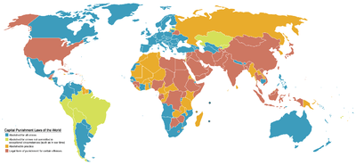 A world map showing countries imposing capital punishment.