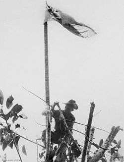 A soldier raises the Australian flag