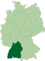 A map of Germany with the location of Baden-Württemberg highlighted