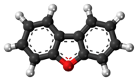 Ball-and-stick model of the dibenzofuran molecule